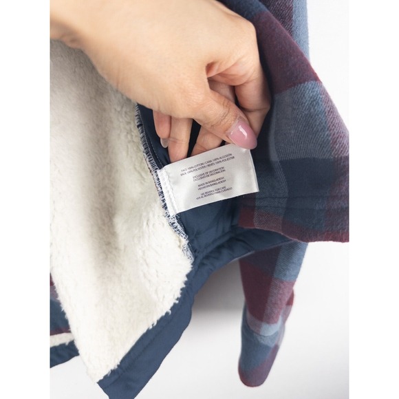 Sherpa Shacket Mens Large Plaid Lumberjack Outdoor Snap On Eddie Bauer - Picture 5 of 9